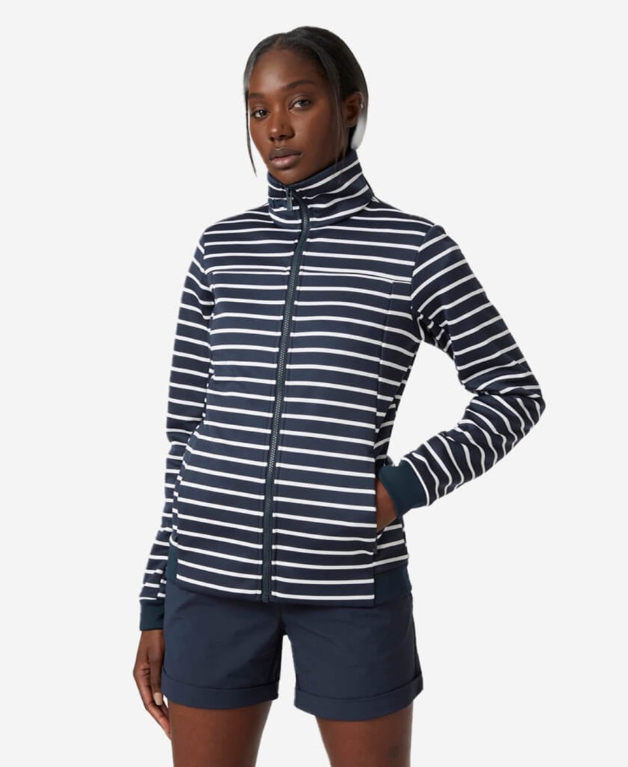 Helly Hansen W Crew Fleece Jacket 598-Navy-Stripe Clearance